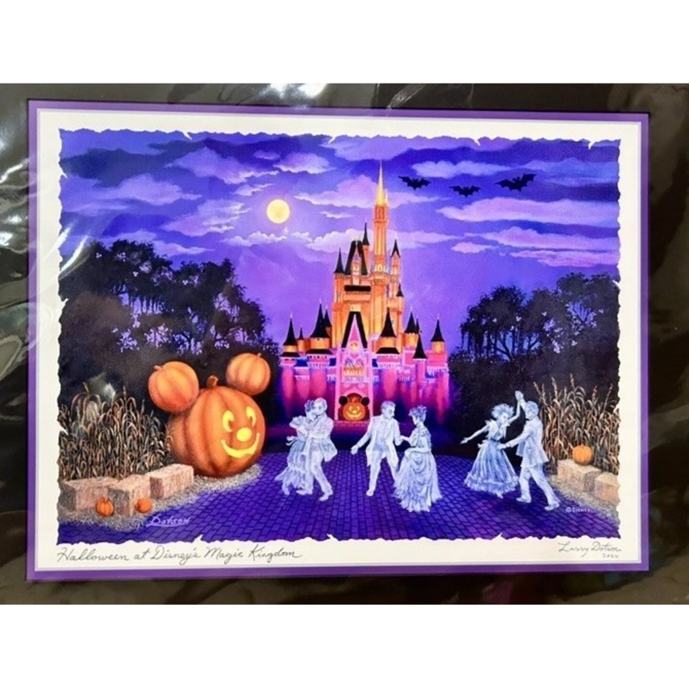 Disney Parks Larry Dobson Halloween At Magic Kingdom Ghosts Pumpkin Print 20x15"